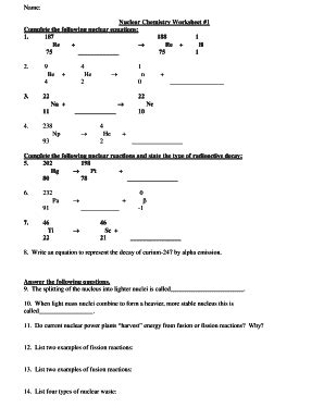 nuclear chemistry worksheet 1 answer key
